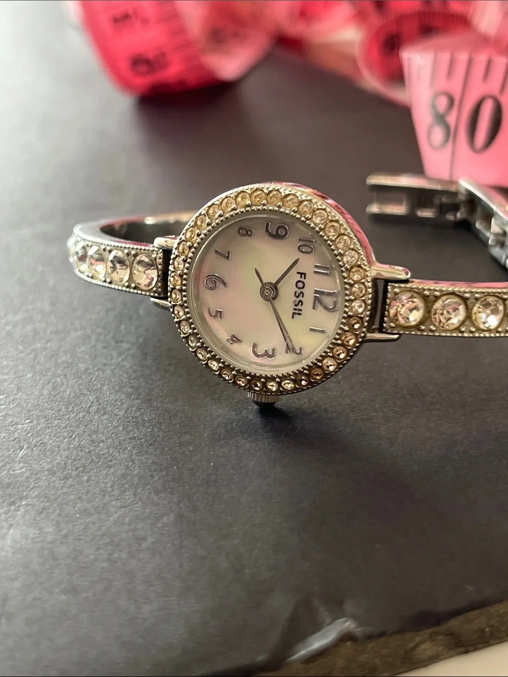 Fossil F2 Silver Crystal Bangle Watch with Mother-of-Pearl Dial ES-1636